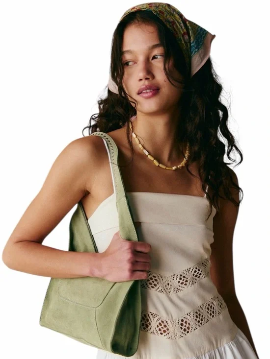 Free People Knox Studded Suede Shoulder Bag In Sage NWT - Picture 3 of 6